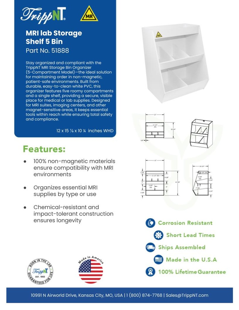 MRI Lab Storage Shelf with 5 Bins | TrippNT